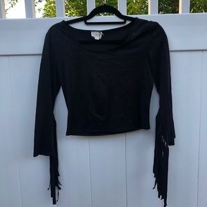 Faux Suede Fringe Crop Top